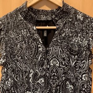 White House Black Market smocked waist ruffle midi dress, paisley print, medium.